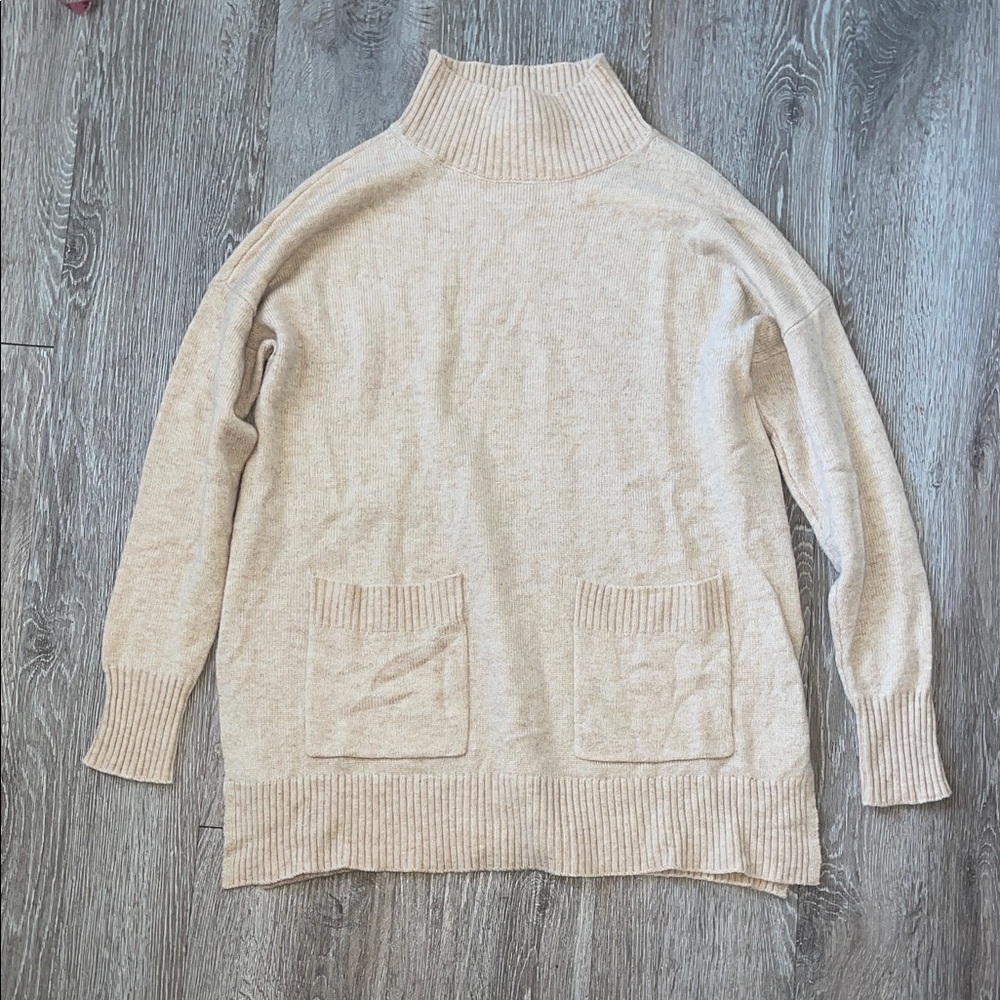 Ann Taylor Beige Turtleneck Sweater wool blend cozy knit pullover mock neck